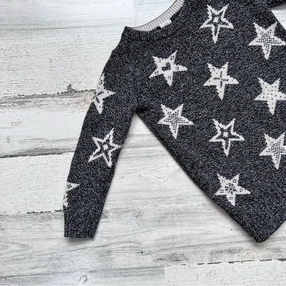 🌻3/$25 Baby Gap Sweater Toddler 2T Black Cream Stars Cotton Wool Crew Neck